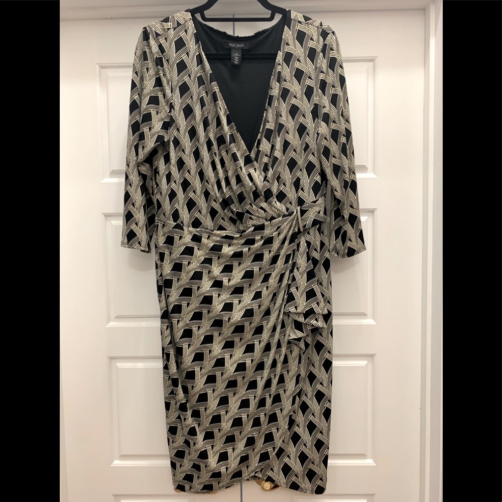 Like New White House/Black Market fully-lined wrap dress silver buckle size 14